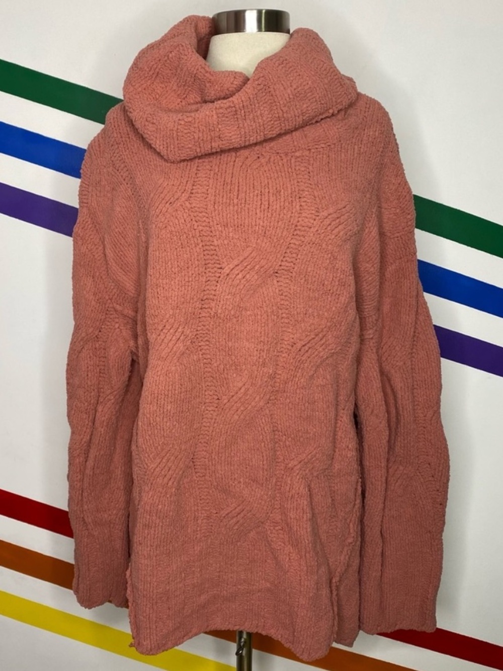 Free People Ice Cream oversized Tunic Sweater Rose Tyrie Pink Cowl Neck XS